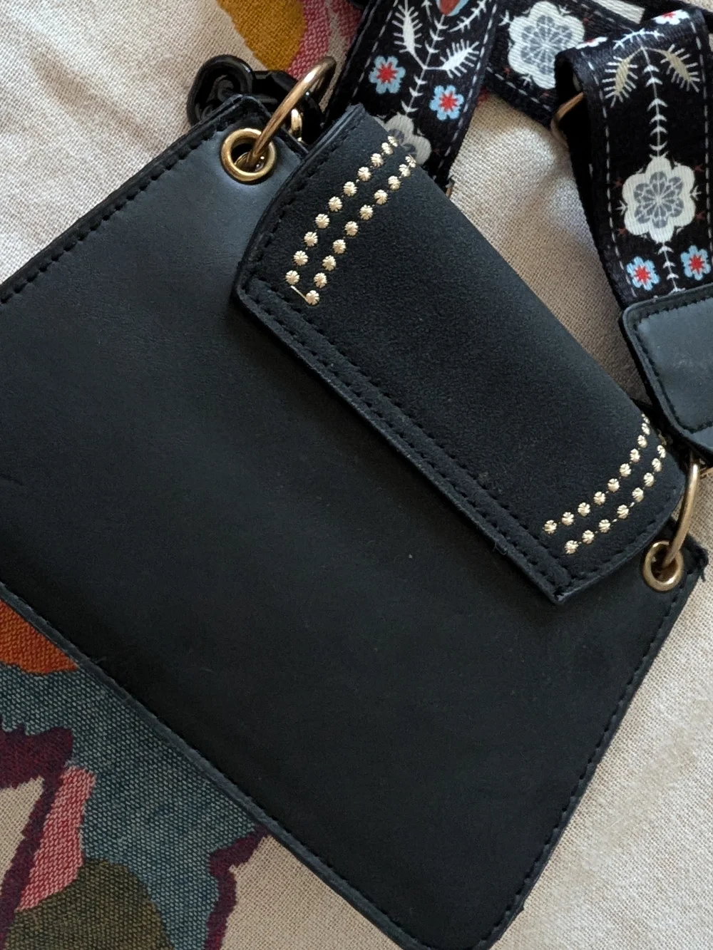 Black Crossbody Bag with Decorative Stud Trim